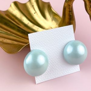 Vintage 80s Green Faux Pearl Large Bold Statement Clip On Earrings